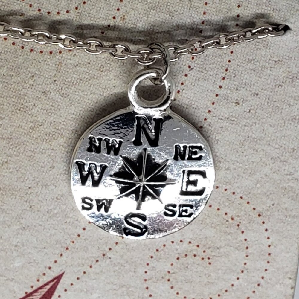 Lucky Feather Necklace Let Your Heart Be Your Compass Silver Plated 16-18" Chain